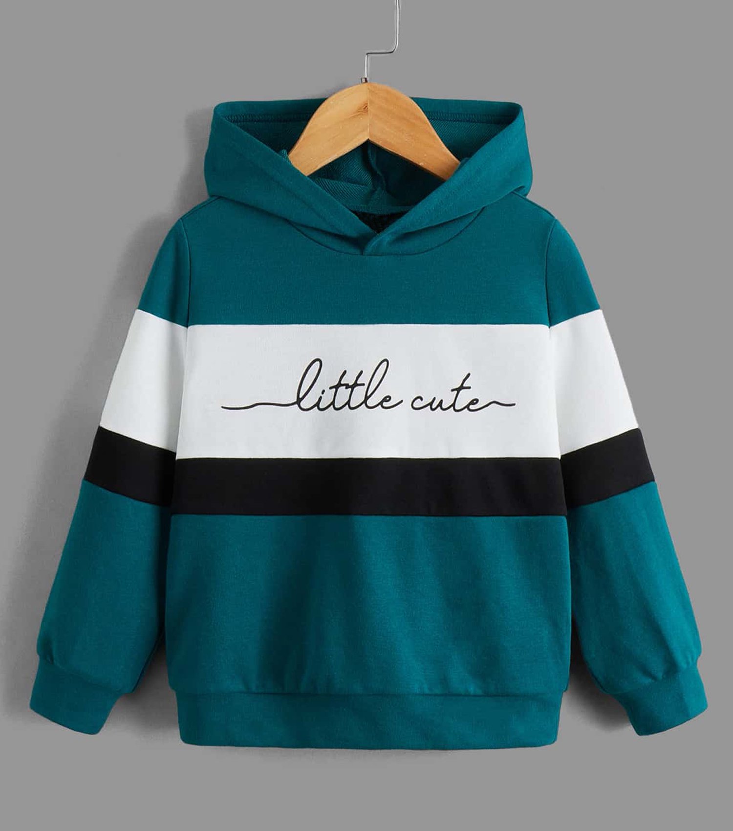 Boys Colorblock Fullsleeve Hooded Dark Green Sweatshirt