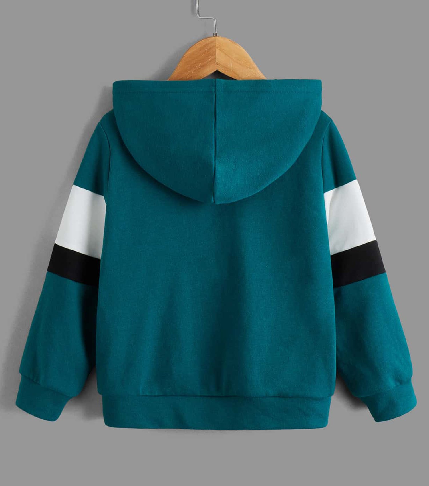 Boys Colorblock Fullsleeve Hooded Dark Green Sweatshirt