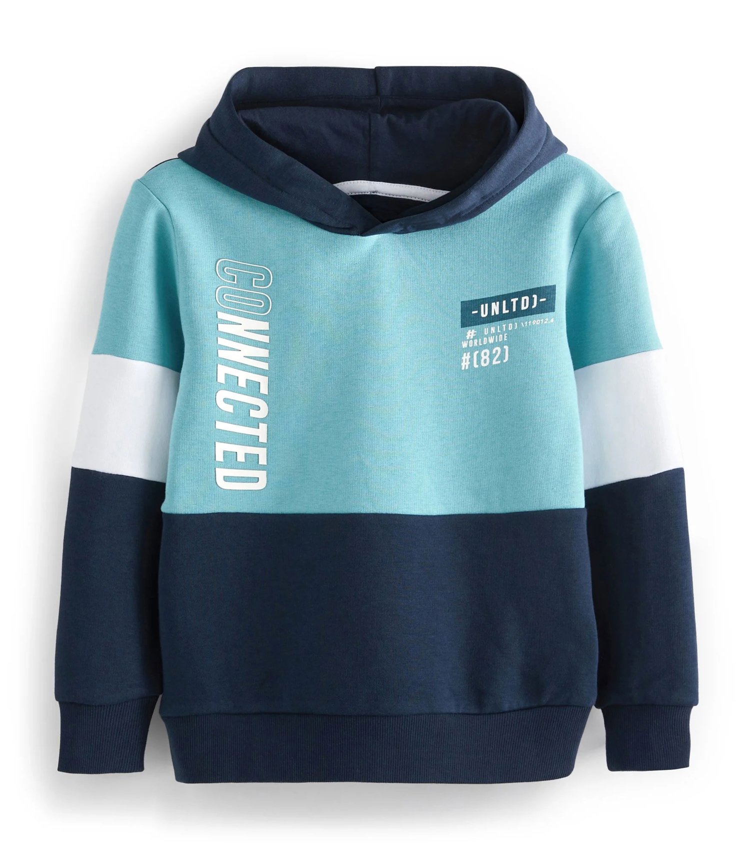 Boys Colorblock Fullsleeve Hooded Lite Blue Sweatshirt