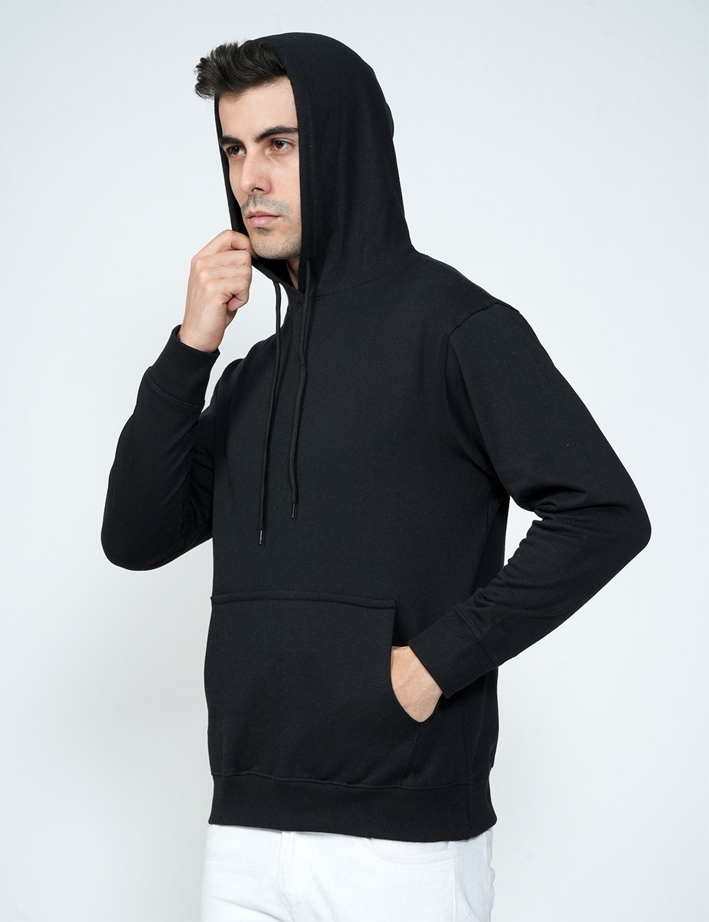 Being Wanted Men's Fullsleeve Hooded Black Cotton Sweatshirt