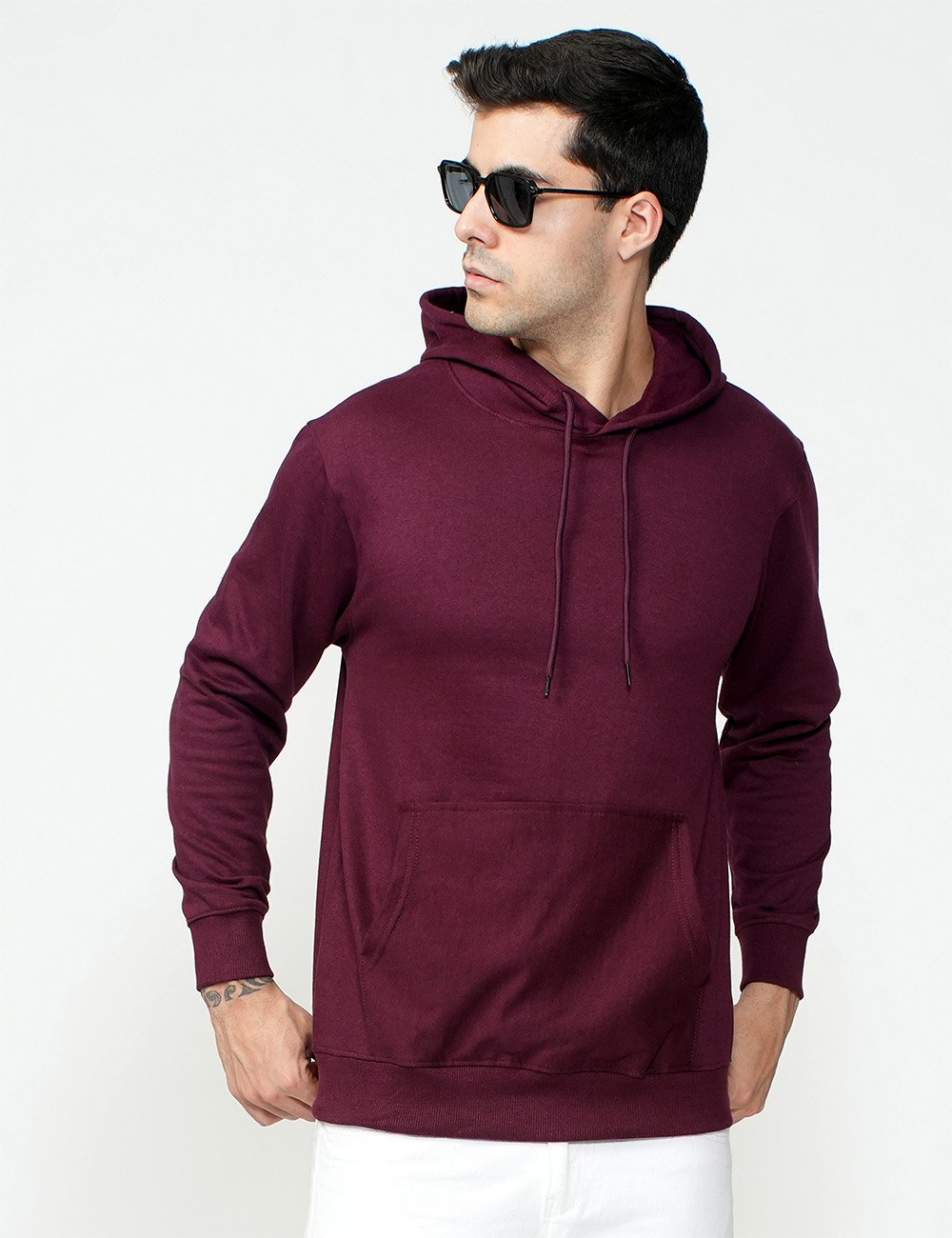 Being Wanted Men's Fullsleeve Hooded Maroon Cotton Sweatshirt
