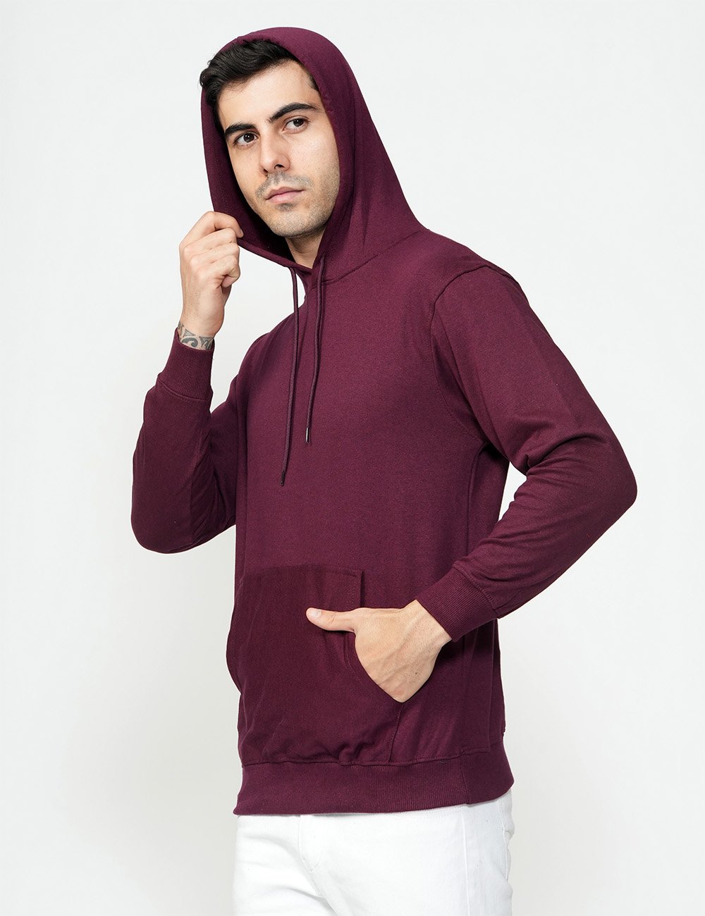 Being Wanted Men's Fullsleeve Hooded Maroon Cotton Sweatshirt