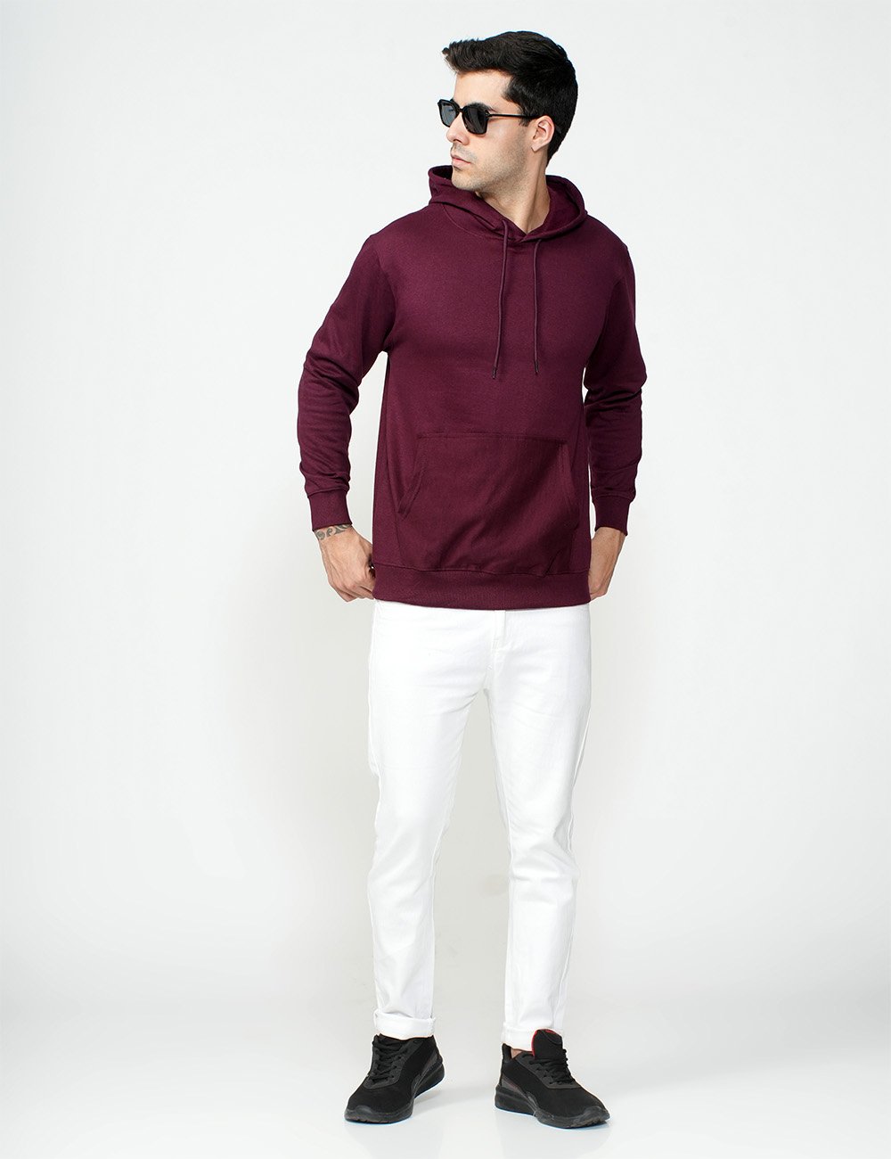 Being Wanted Men's Fullsleeve Hooded Maroon Cotton Sweatshirt