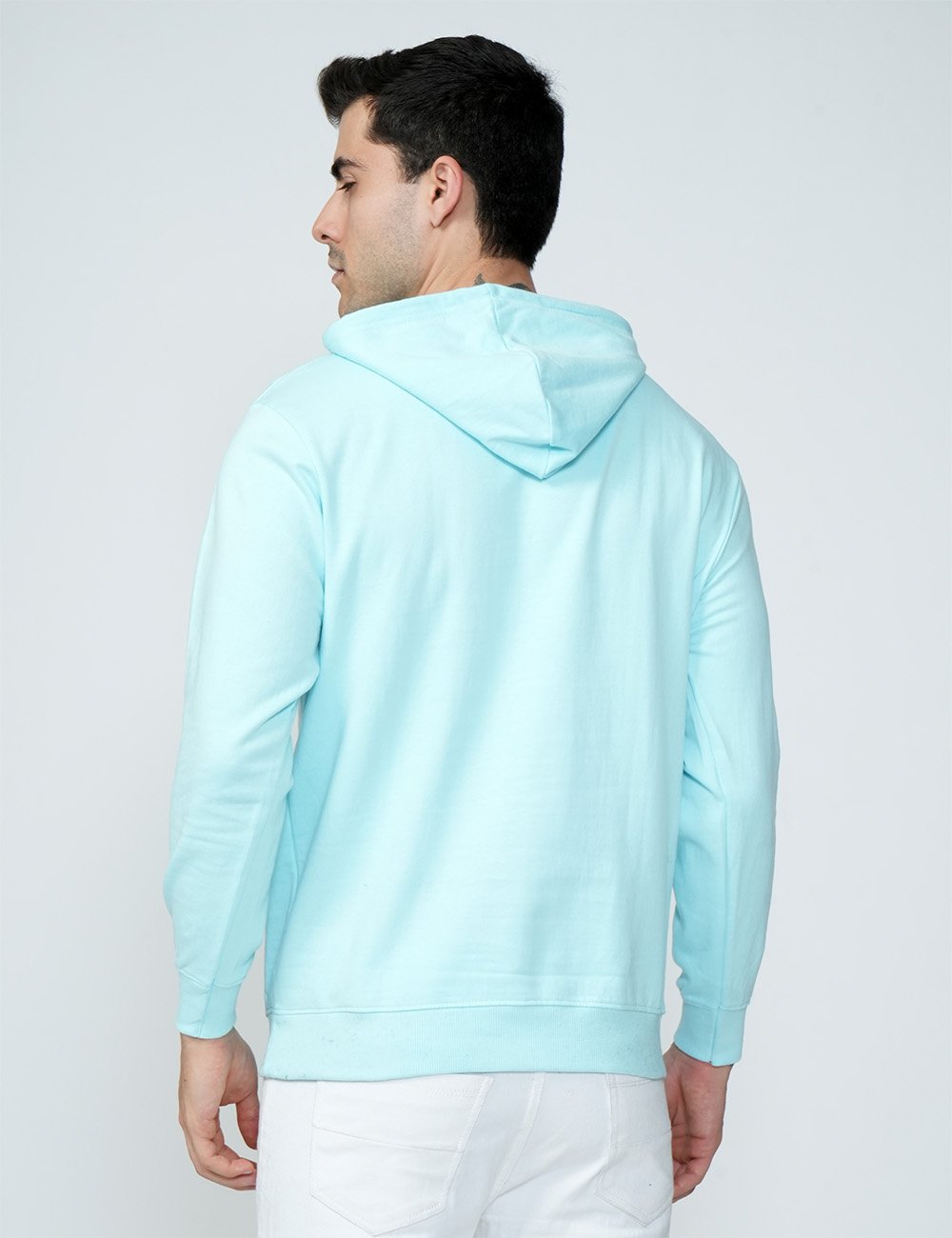Being Wanted Men's Fullsleeve Hooded Lite Blue Cotton Sweatshirt