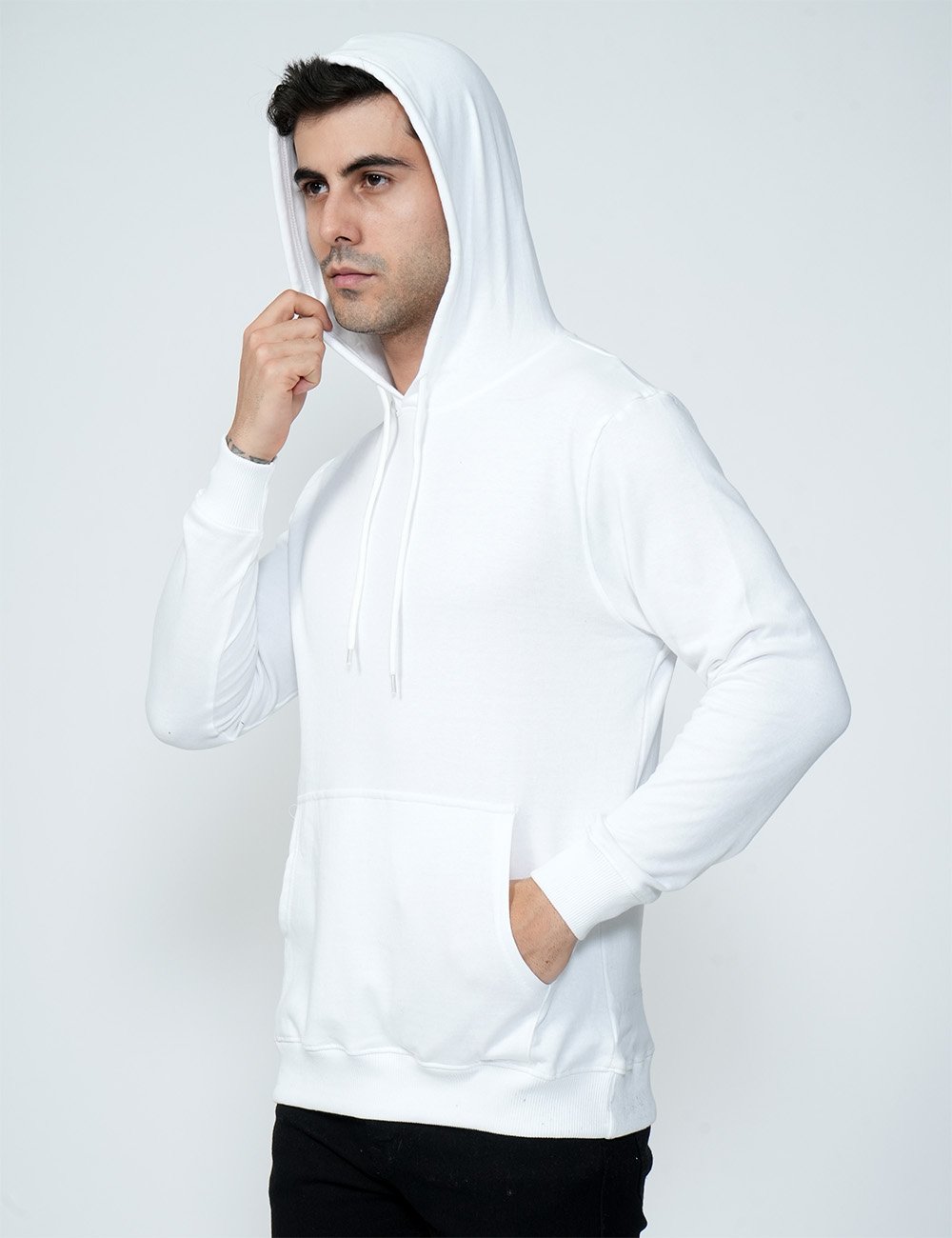 Being Wanted Men's Fullsleeve Hooded White Cotton Sweatshirt
