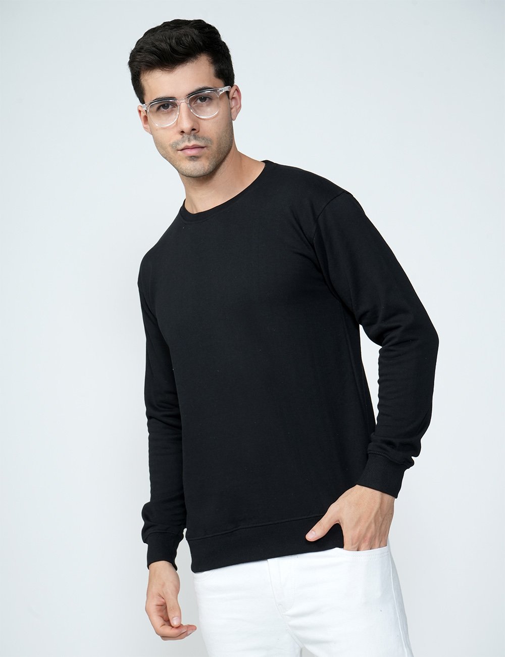 Being Wanted Men's Fullsleeve Round Neck Black Cotton Sweatshirt