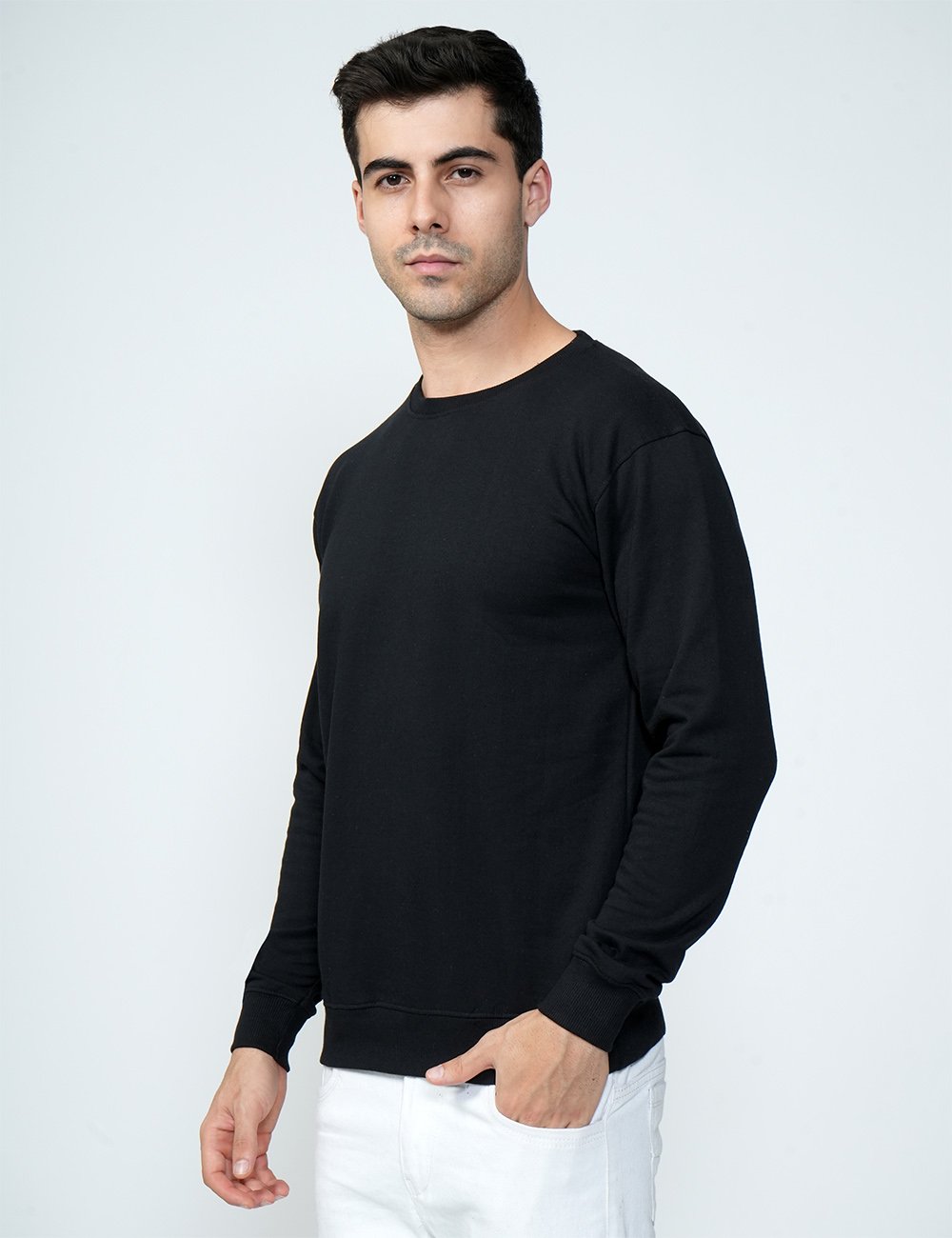 Being Wanted Men's Fullsleeve Round Neck Black Cotton Sweatshirt