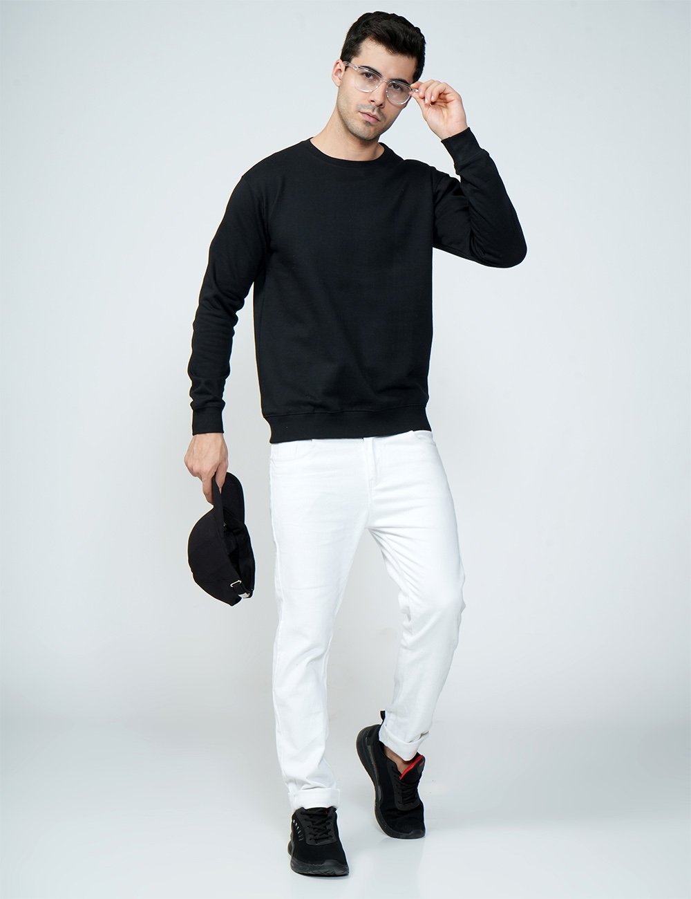 Being Wanted Men's Fullsleeve Round Neck Black Cotton Sweatshirt